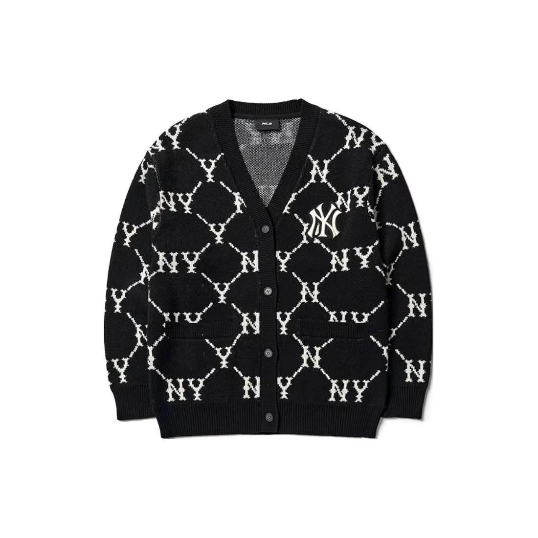 MLB New York Yankees Knitwear Unisex Black V neck Moderate Cardigan 3AKTM0214 L