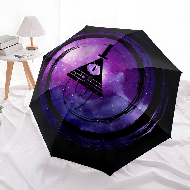 1pc Gravity Falls Bill Cipher Automatic Folding Umbrella - Compact 8-Rib Design, Durable Plastic & Iron, Lightweight for Outdoor Daily Use,  a0929142