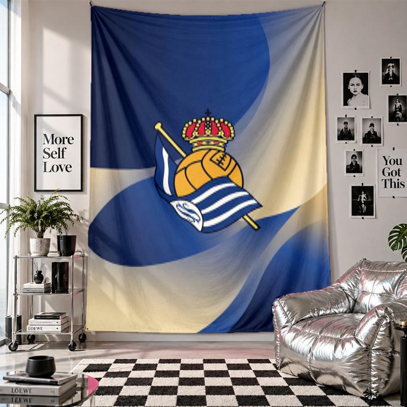 Real Sociedad FC Wandteppich Heimdekoration Wandbehang Tuch für Schlafzimmer Wohnzimmer Hintergrund