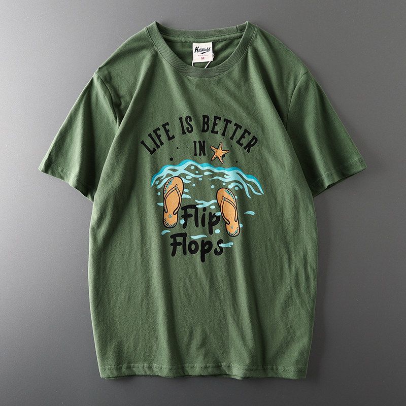 Export Original Tail Single Cut Label Amekaji Summer Retro T-Shirt Men's Short Sleeve Fashion Brand All-Matching Export Men's Clothing Tops