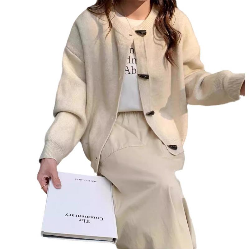 Corner Button Sweater Cardigan Temperament High Sense Autumn New Loose Versatile Knitted Jacket Women's Clothing