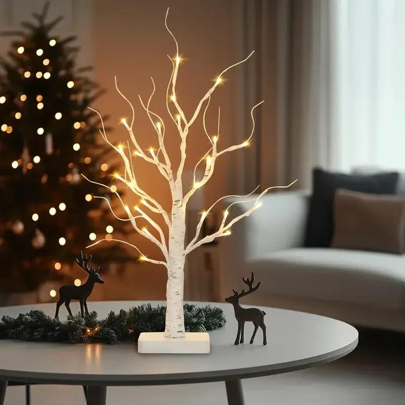 1pc 24 LED Easter tree, birch tree adjustable branches 3AA and USB power supply, bedroom decorative tree light (without battery)