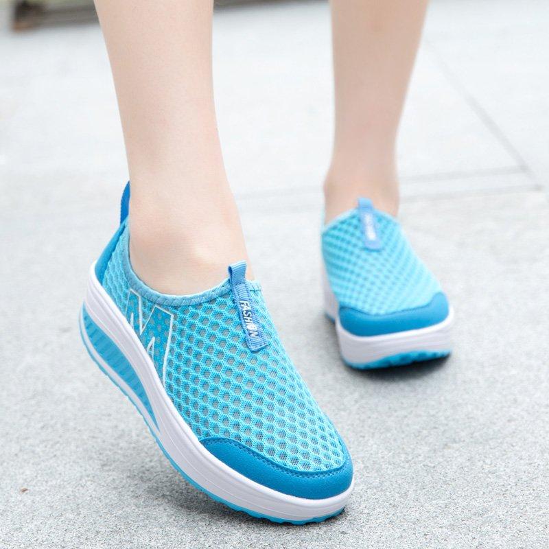 Sneakers for Women Summer Wedge Rocking Shoes Breathable Mesh Casual Shoes Thick Soled Women's Shoes Slip on Lazy Shoes