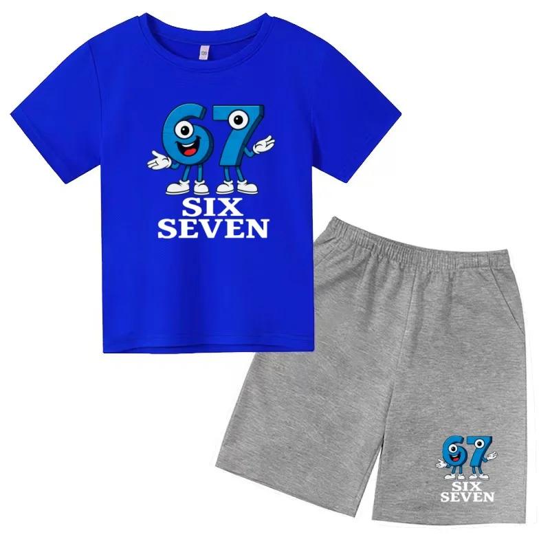 Children Summer Six Seven Cartoon Print Casual Set Clothes T-shirt+Shorts 2P Charming Boy Girl Toddler 3-12 Yrs Short-sleeved