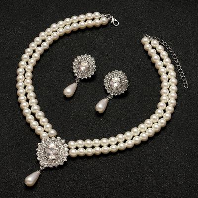 Niche Double Pearl Necklace Earrings Pearl Necklace Earrings Set