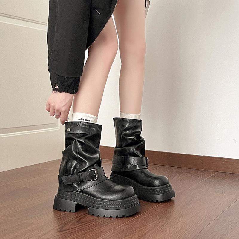 Thick-soled belt buckle Martin boots women's fashion versatile European and American retro 2025 autumn and winter new versatile height-increasing le