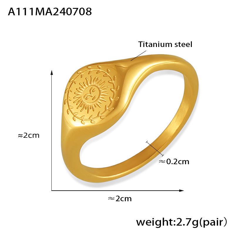 Engraved Sun Wreath Design Gold-Plated Titanium Steel Minimalist Ring Size 8