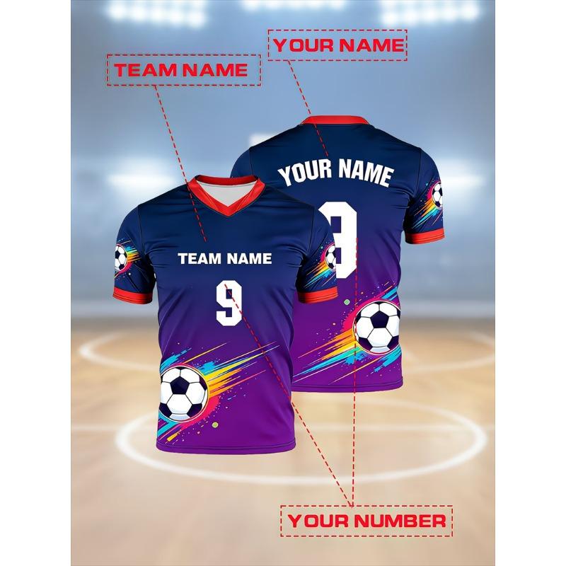 Soccer Jersey For Men's T-shirts V Neck Short Sleeve Sports Uniform Tops