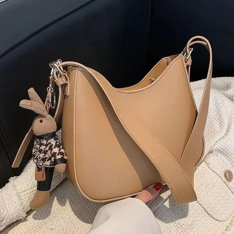 Retro einfarbige Damen-Reisetasche Messenger Bag Plutoniumleder Umhängetasche vielseitige Bucket Bag für Damen