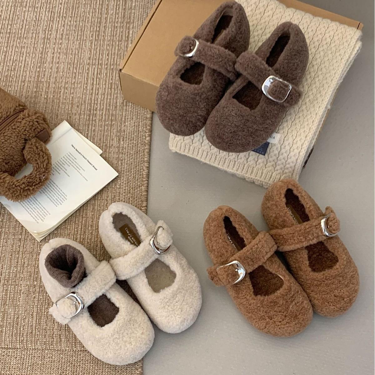 

thick-soled fluffy shoes bag head half slippers women s 2025 autumn and winter new suede velvet cotton slippers shoes Muller shoes 39 абрикосовий