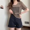 Women Short Sleeved Knit T-shirt Casual Beach Slim Tops O-Neck Hollow Out Knitting Shirt For Women Summer