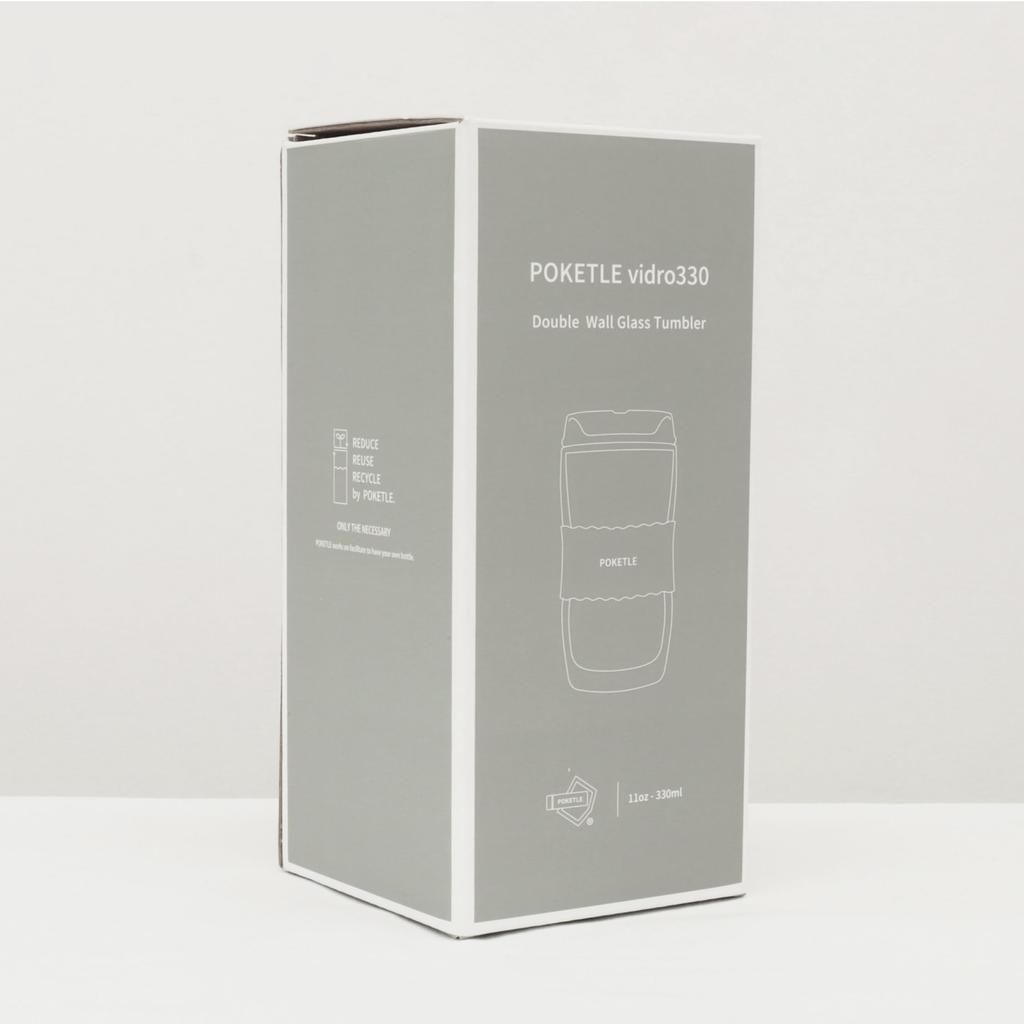 POKETLE Glass Tumbler with Lid, 330ml, Double-Walled, Heat-Resistant, Dishwasher-Safe, BPA-Free, Vidro 330, Latte Beige