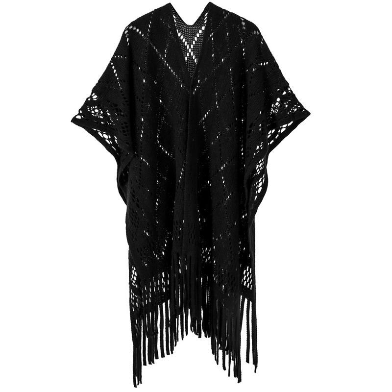 Autumn Winter Hollow Crochet Scarf Women Lady Layers Poncho Elegant Solid Tassel Shawl Scarve Capa Para Mujer Fashion Party New