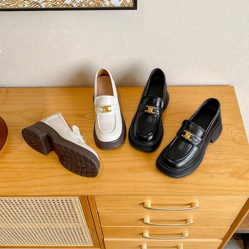 8cm inner height increase women's shoes white small leather shoes muffin thick sole high heel height increase small size single shoes