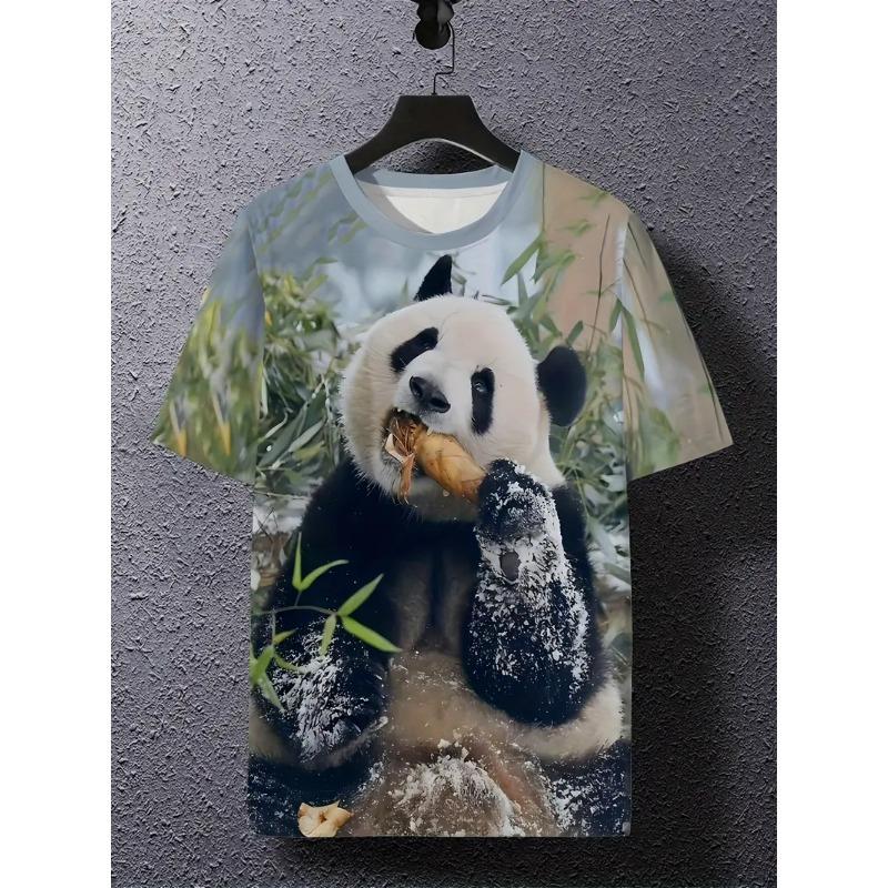 Men's 3D Printed Panda Pattern Printed T-shirt Digital Printed Short Sleeved T-shirt Breathable Polyester Round Neck Casual