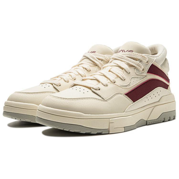 Li Ning Wave MID FLEECE Thermal Slip Resistant Mid Top Skateboard Shoes Men's Beige Red AGCU159-1