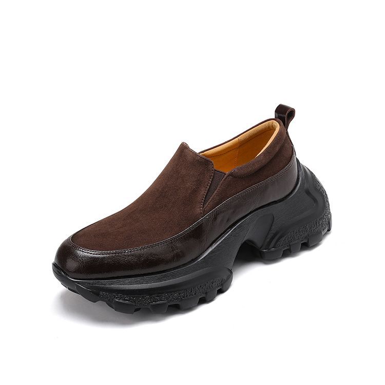 

Платформенные лоферы-маффины из кожи в тон, весна 2025, новые туфли из маленькой кожи на высоком каблуке, женские туфли на толстом каблуке, ленивые одинарные туфли 39 коричневый