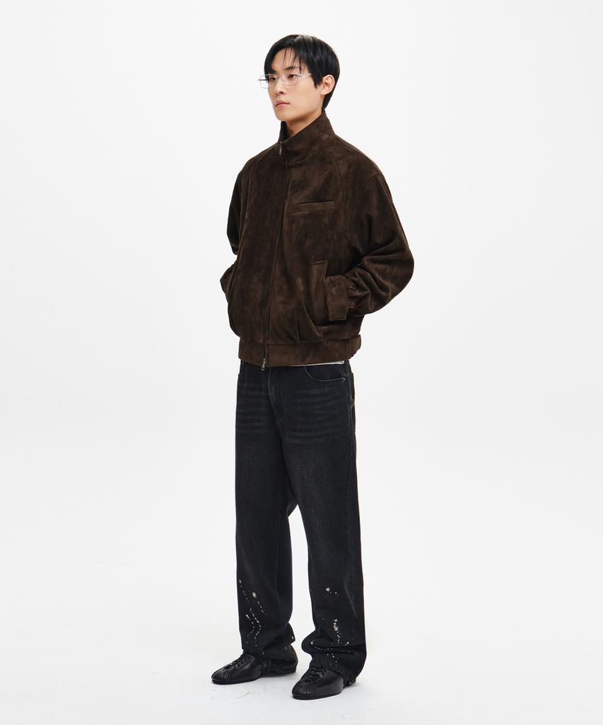 INTEMPOMOOD High-Neck Suede Jacket_Brown