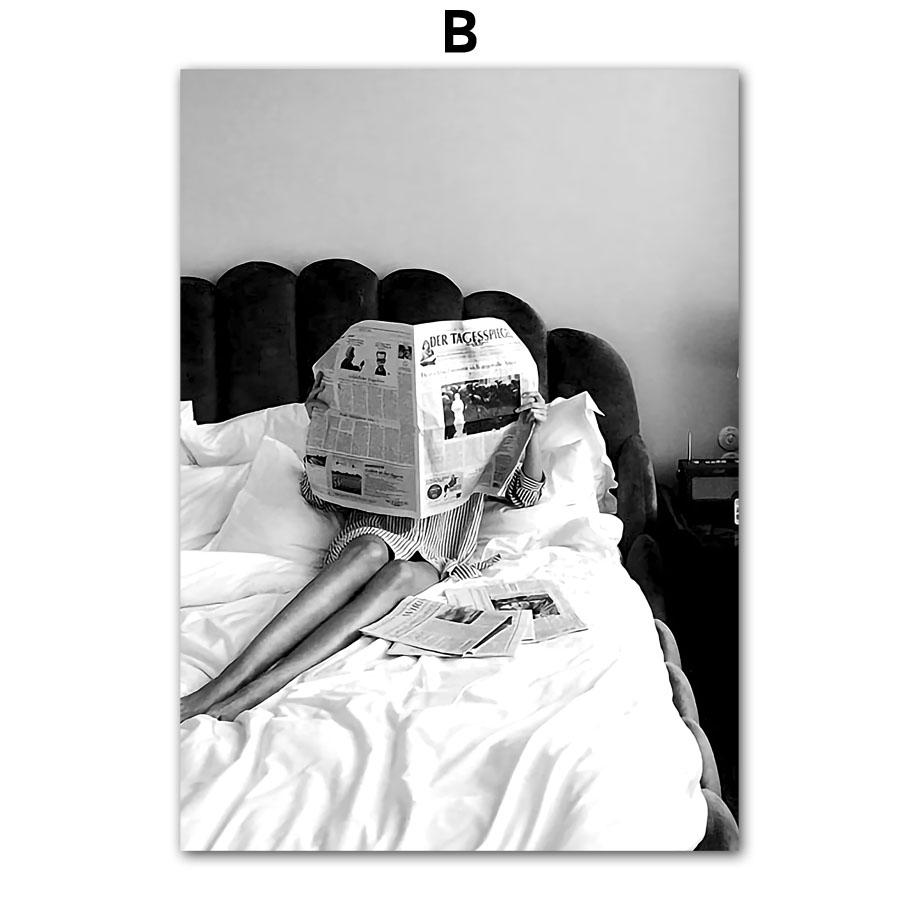 Black White Women Bathtub Camera Wall Art Canvas Painting Vintage Nordic Posters And Prints Pictures For Living Room Home Decor