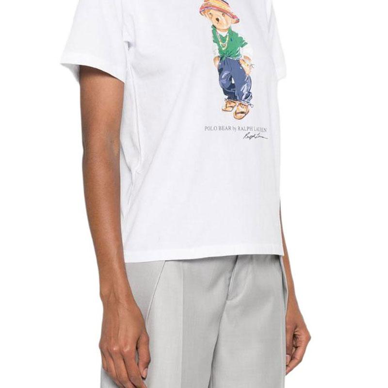 Polo Ralph Lauren SS24 Tričko s krátkým rukávem, ležérní, s potiskem vzoru medvěda s logem, Dámské tričko, Bílá, 211935615-001