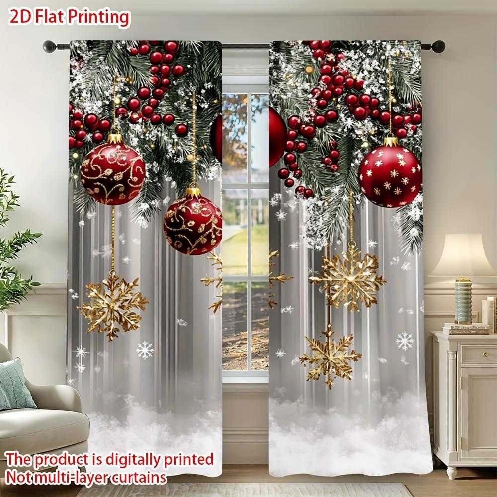 

Set Of 2 Christmas Ornament Garland Curtains Flat Print Semi Kitchen Bathroom Bedroom Art Deco Decor Curtain With Rod Pocket Room Darkening Polyester W100*H70(CM)-Grommet top&2PCS