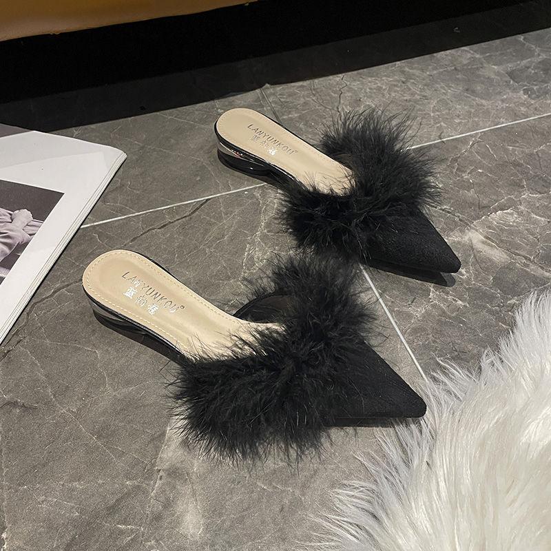 

Женские тапочки и женские сандалии с острым носком на низком каблуке, уличные мюли, сексуальные шлепанцы, летний тренд 2025, дизайнерская роскошная обувь 40