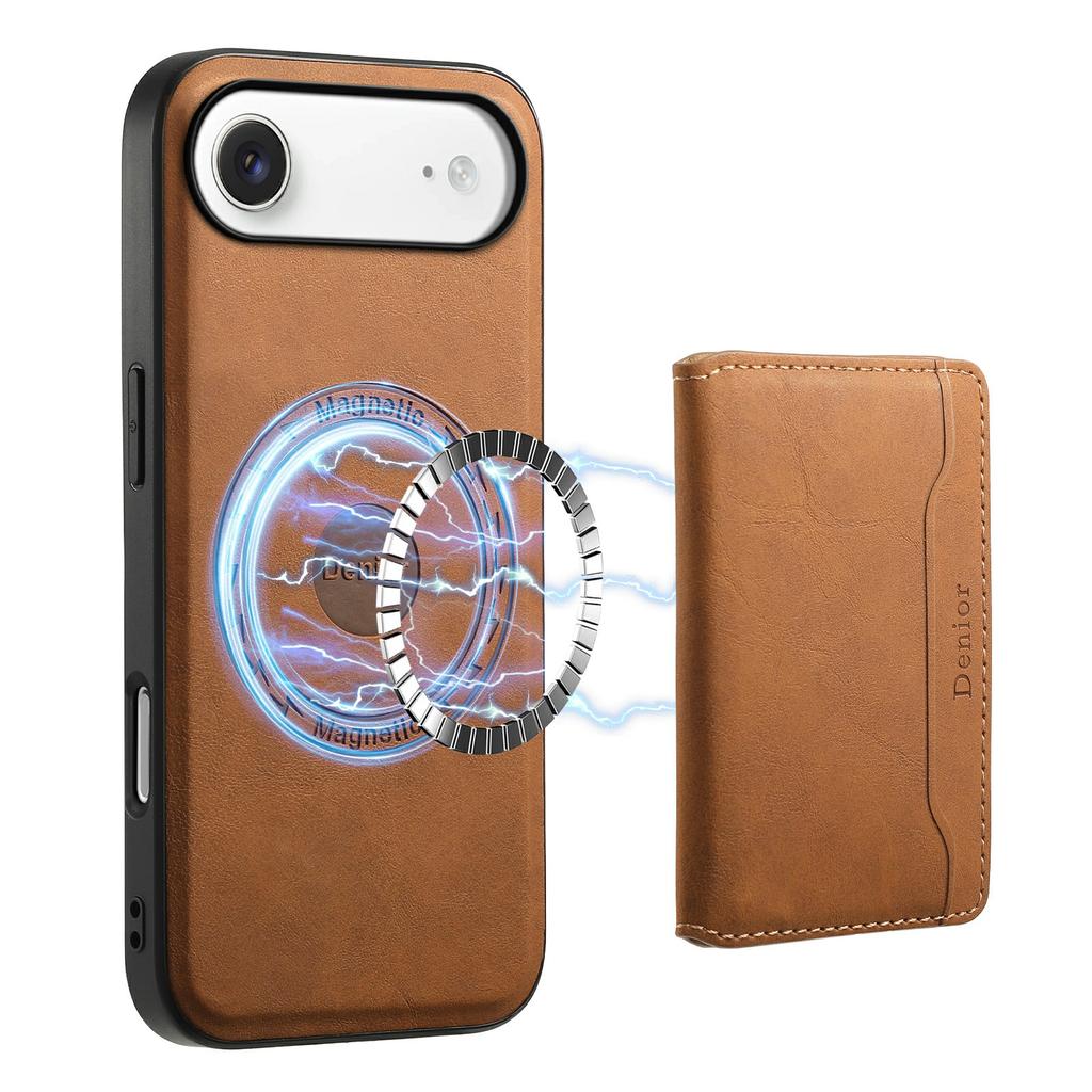 DENIOR D13 For iPhone Air Magnetic Case Card Holder Leather Coated PC + TPU Phone Cover