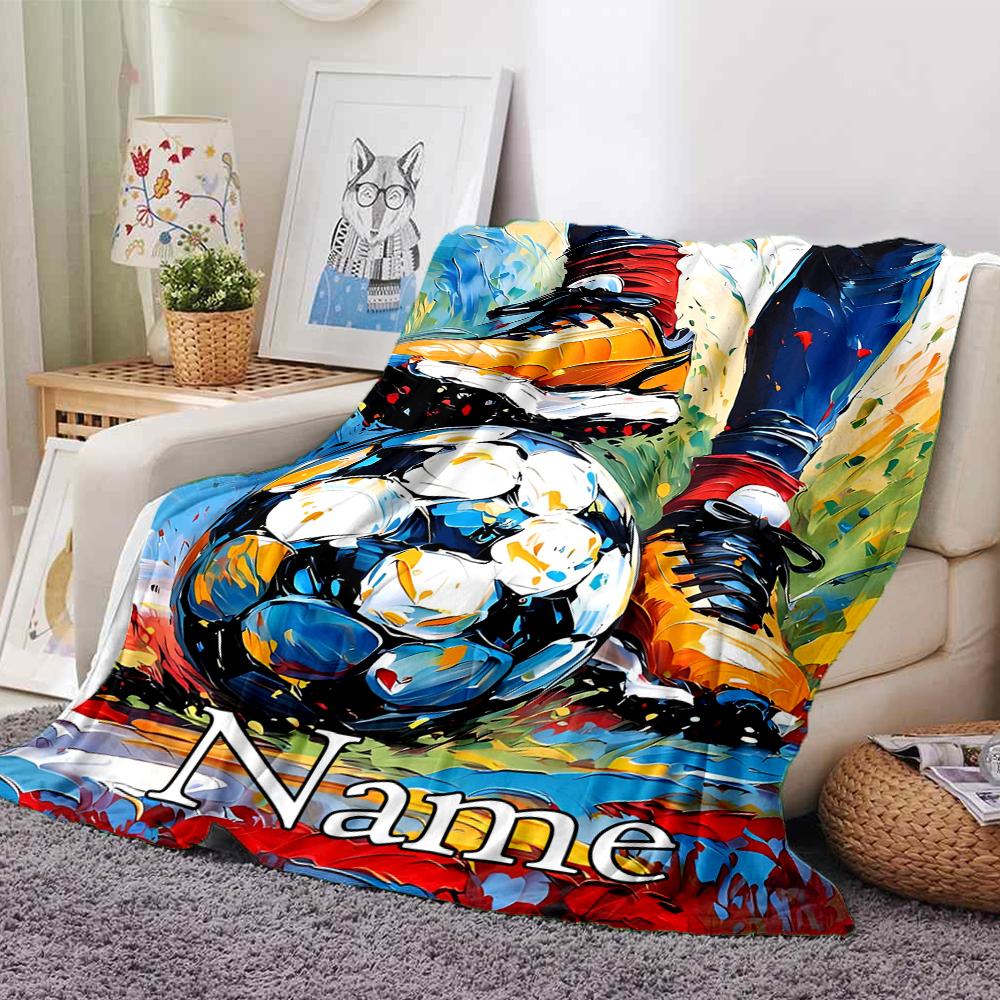 Custom Name Soccer Theme Printed Blanket - Perfect for Couch, Bed, Travel & Outdoor Use | Machine Washable, Cozy & Durable.
