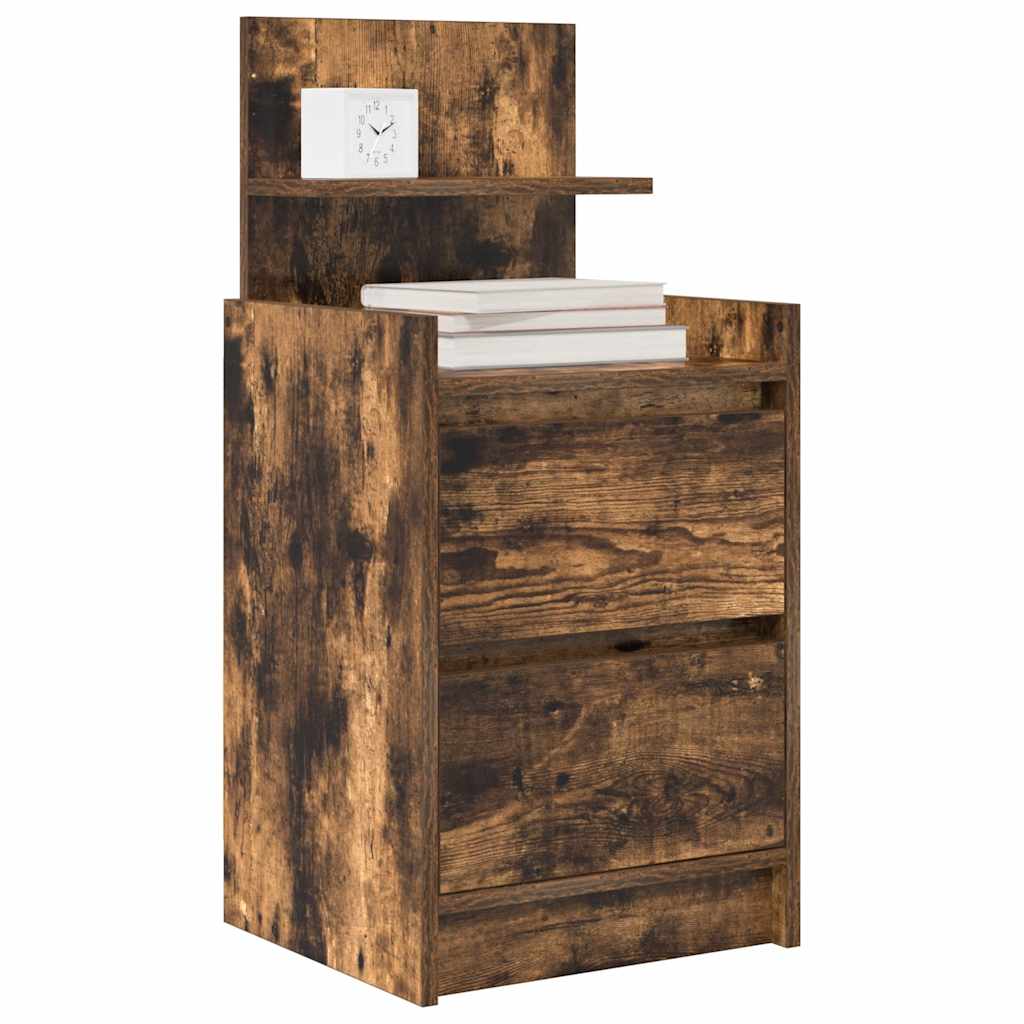Nightstand with 2 Drawers Smoked Oak Finish 38 x 34 x 80 cm