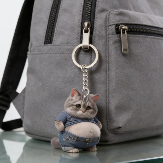 Yousheng Acrylic 2D Flat Cat Keychain Q-Version Animal Keyring Compact Size Portable Decoration Keys Backpacks Accessory