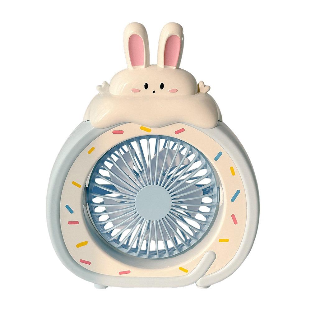 

USB Charging Electric Fan Plastic Desktop Small Fan Creative Handheld Fan Dormitory Rabbit-Blue