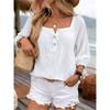 Camicia Casual in Lino da Donna con Maniche a Lanterna e Scollo Quadrato per le Vacanze Estive