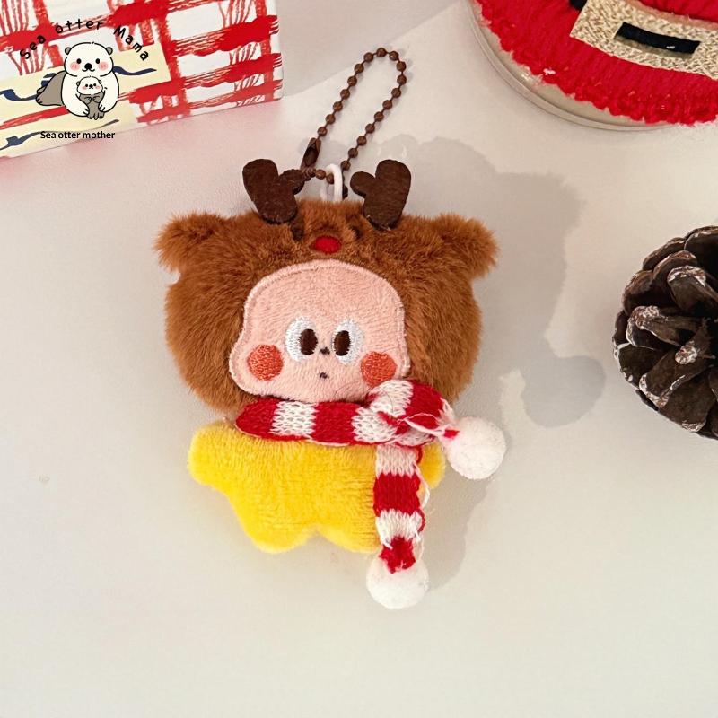 Cute Christmas Plush Doll Keychain Mini Soft Stuffed Figure Pendant For Bag Decor Christmas Gifts Holiday Party Ornaments