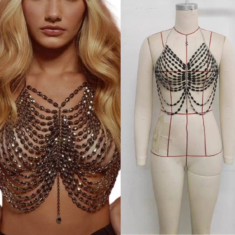 Rhinestones Body Chain Bra Multilayer Crystal Chest Chains Body Accessories Jewelry Women Nightclub Raves Body Jewel