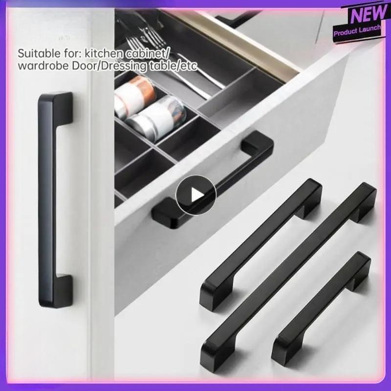 4/10PCS Modern Black Cabinet Handle Square Furniture Hardware Aluminum Alloy Kitchen Door Knobs Cupboard Wardrobe Drawer Pulls