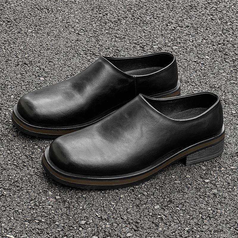 Solid-colored Men's Loafers Casual Half-drag Thick-soled Commuter Boken Shoes Comfortable Insole Height - Increasing Lazy Shoes