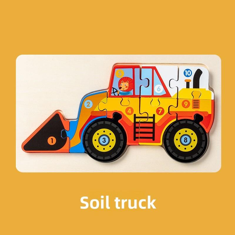 Construction Wooden Vehicle Puzzle Kids Educational Toy Gift For Early Learning