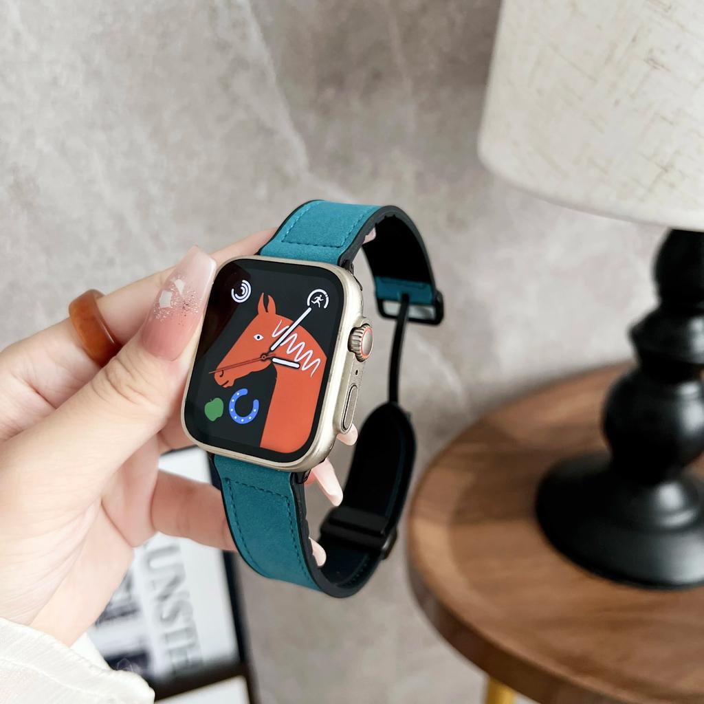 Silicon+Leather Bands for Apple Watch Strap 40mm 41mm 42mm 44mm 45mm 49mm Magnetic Buckle Bracelet iWatch Ultra SE2 8 7 6 5 4 3