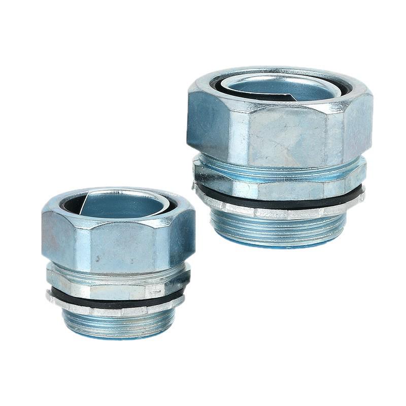 Hexagonal Standard Male Thread Galvanized Metal Flexible Conduit Box Connector with Lock Nut, External Threaded Snake Skin Tube.