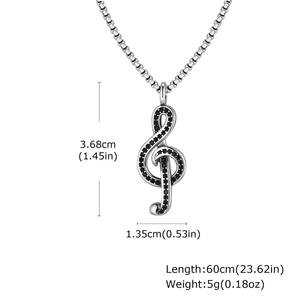 Vnox Stylish Music Symbol Necklace for Men Boys, Musical Note Pendant with Black/White Zircon Stainless Steel Box Chain Necklace