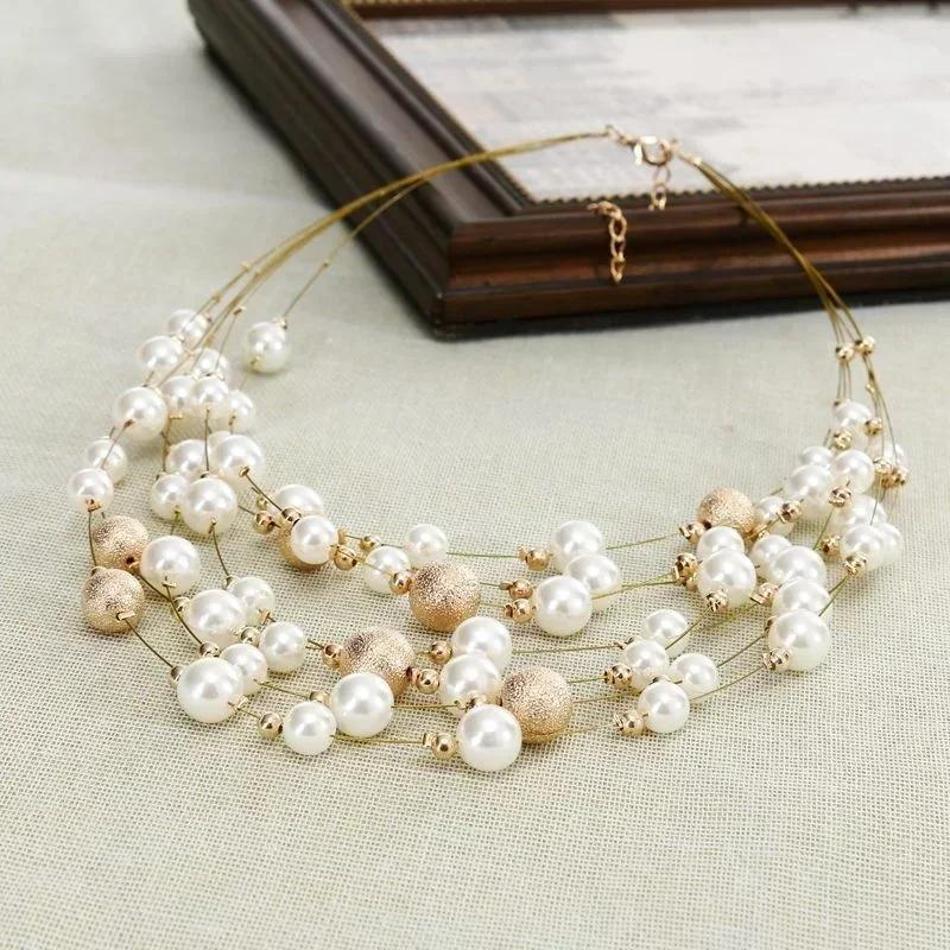 Lange Parel Kettingen Voor Vrouwen Crème Wit Faux Parel Strand Gelaagde Ketting Kostuum Sieraden, Glas, Geen edelsteen
