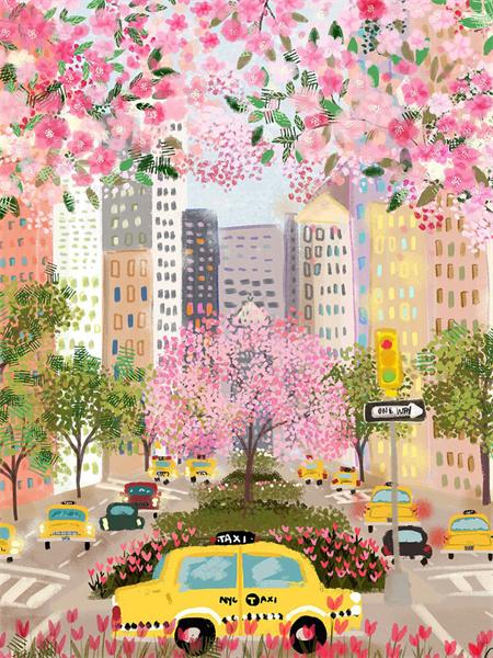 Full Square Round Diamond Painting Kit Cherry Blossoms Tree Diy Embroidery Mosaic Building Landscape Home Decor