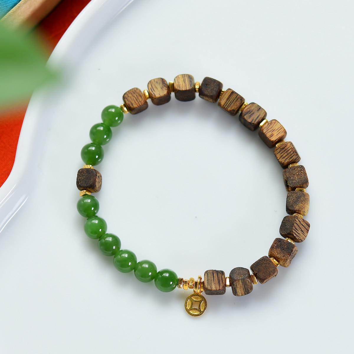 New Chinese Style Agarwood & Jasper 925 Silver Bracelet (No Oil Injection) 6mm