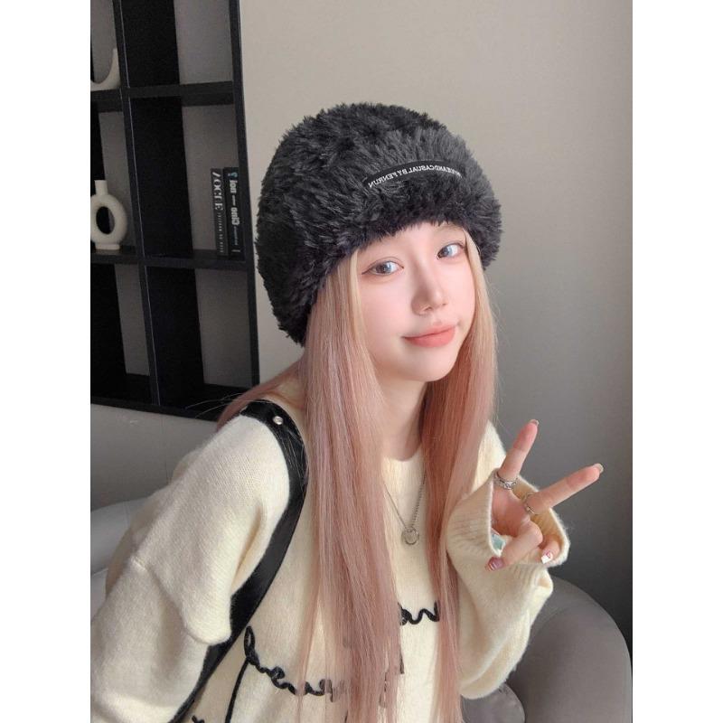 

Plush Hat Autumn and Winter Women s Style Baotou Big Brim Small Fisherman Hat Big Head Circumference Woolen Hat Handicraft One size