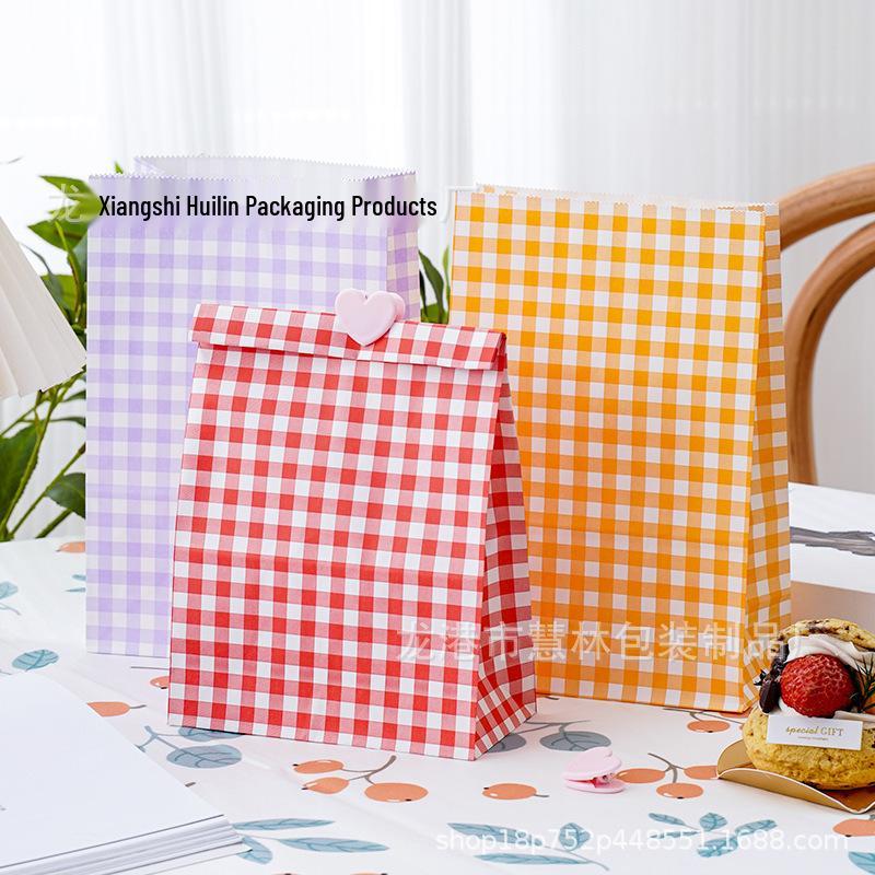 

Plaid Kraft Paper Bag for Kindergarten Snacks, Candy, and Gifts - Customizable for Children s Day.