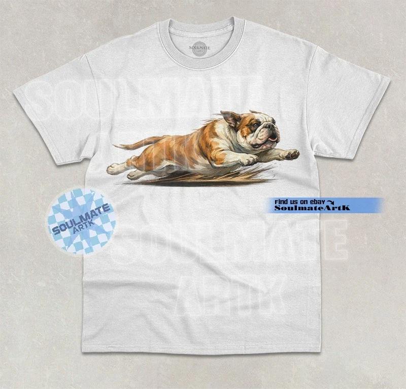 Running Bulldog T- Shirt Funny Bulldog Dog Breed Lover Graphic Unisex  Shirt S