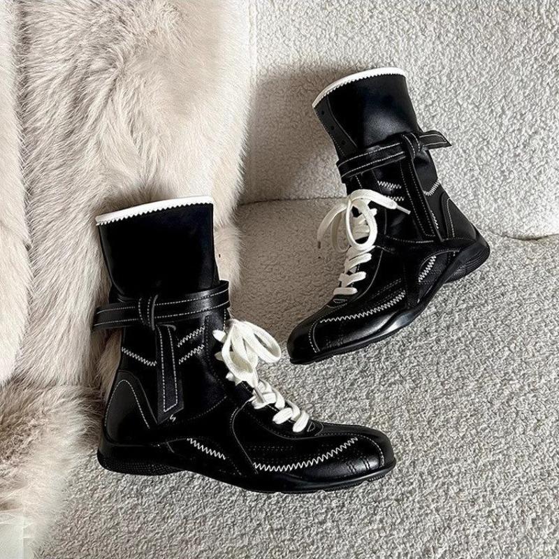 Fashion 2025 Brand Ladies Shoes Mid-Calf Women's Boots Fashion Side Zipper Modern Boots Women New Belt Buckle Lace-up Shoes for Women