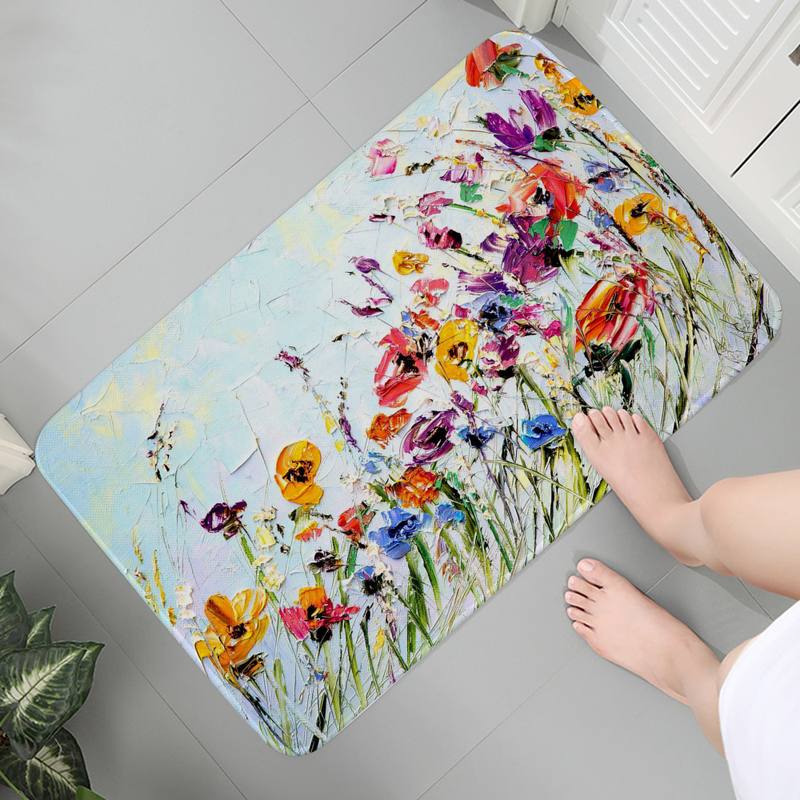 

Коврик для ванной комнаты, нескользящий коврик для гостиной, кухни, дверной коврик, картина маслом, напольный коврик с цветочным принтом 40x60cm