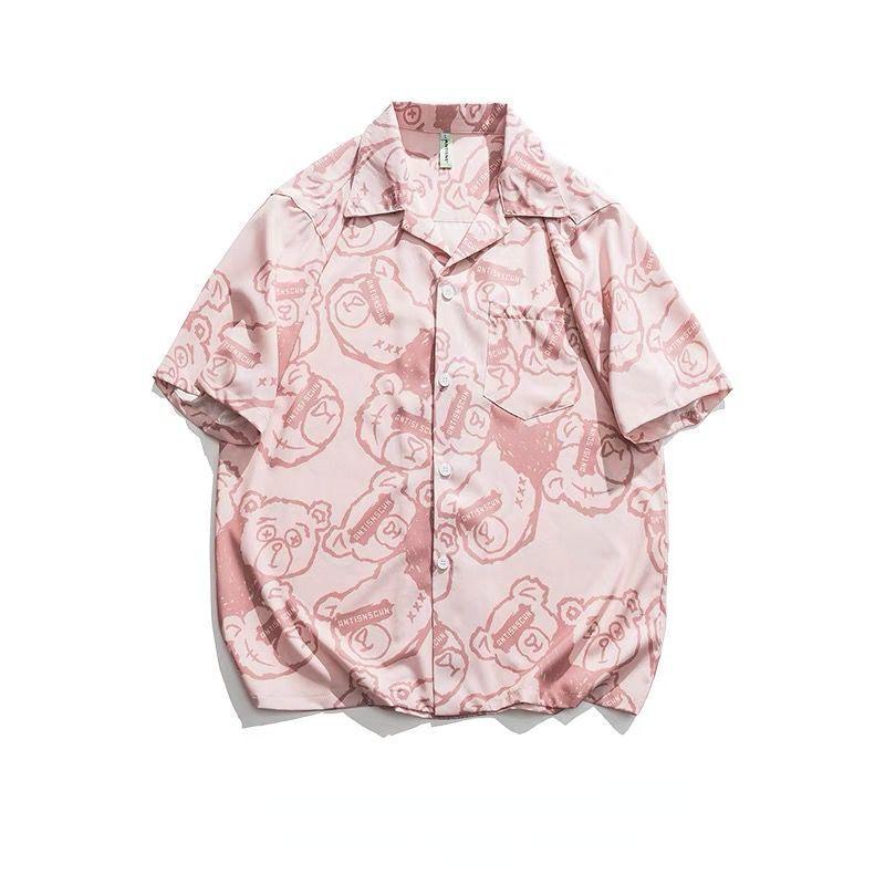 Women's Harajuku Blouse Korean Style Oversized Shirt Black Cool Chiffon Short Sleeve Button Up Tops Alt Clothes Fashion