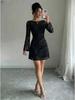 Spring/Summer 2025 Elegant Floral Mesh Flocking Dress with Long Sleeves
